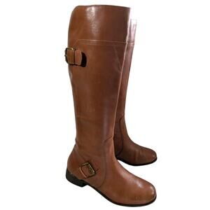 NWOT! NINE WEST! PECAN BROWN GENUINE LEATHER DOUBLE BUCKLE WESTERN BOOTS! SZ 6M